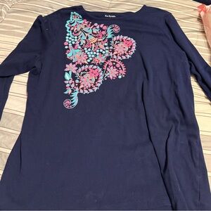 Ken Scott Navy Long Sleeve Top with Floral Design